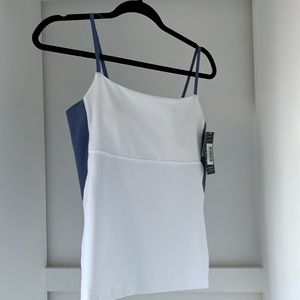 NWT Inphorm White tank with Periwinkle Trim